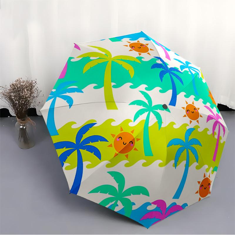 1pc Beachscape, Tropical Open/Close Folding Umbrella - Raining Gear for Travel Umbrella, All- Portable Umbrella for & Men 8-Rib yy251229012