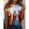 Fashion Women Retro Creative Chicken Pattern Print T Shirt Funny Casual O-neck Short Sleeves T-shirt Summer Female Tee Shirt