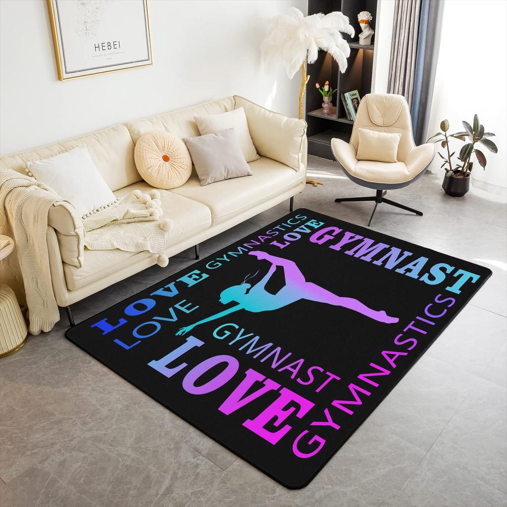 Gymnastics Girl Area Rug for Living Room Bedroom,Gymnastics Dancing Decor Carpet Girly Ballet Romantic Indoor Floor Mat Doormat