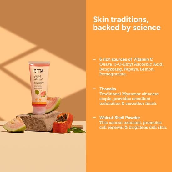 CITTA Vitamin C Aufhellendes Gesichtspeeling für Männer & Frauen | Peelt sanft und entfernt Bräune von fahler Haut | Fördert die Zellerneuerung | 50 g