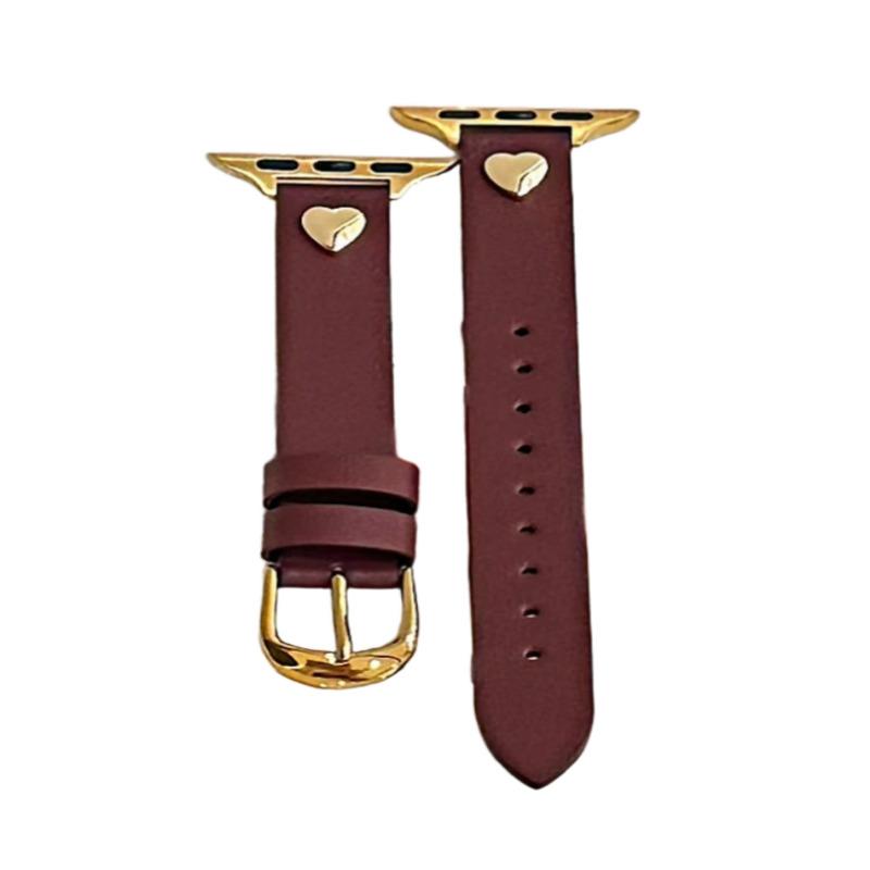 

Love Heart Watch Straps for Apple Watch 38 40 41 42 44 45 46 49mm Bracelet for Apple Watch S11 Wristband Genuine Leather Correas for 42(S1S2S3) mm вина червоного кольору