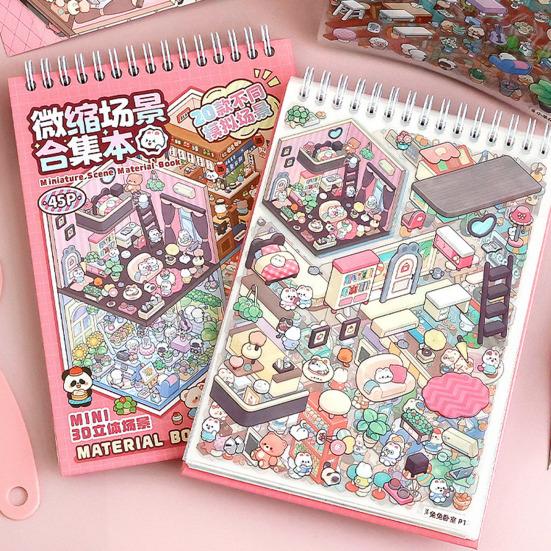 Miniature Scene Collection Book Vibrant Color Miniature Scene Book with Tweezers 3D Sticker