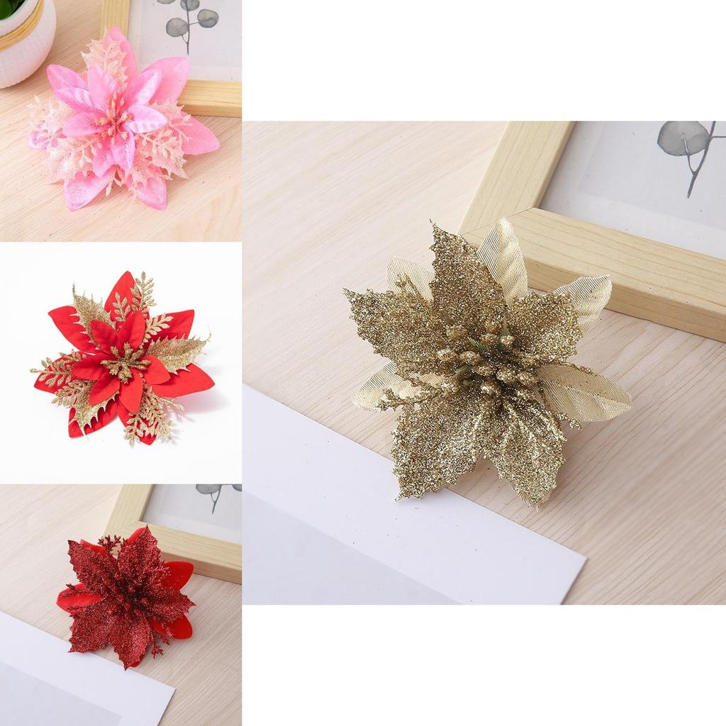 Christmas Flower Decor With Gold Silver And Red Colors For Holiday Tree Embellishments