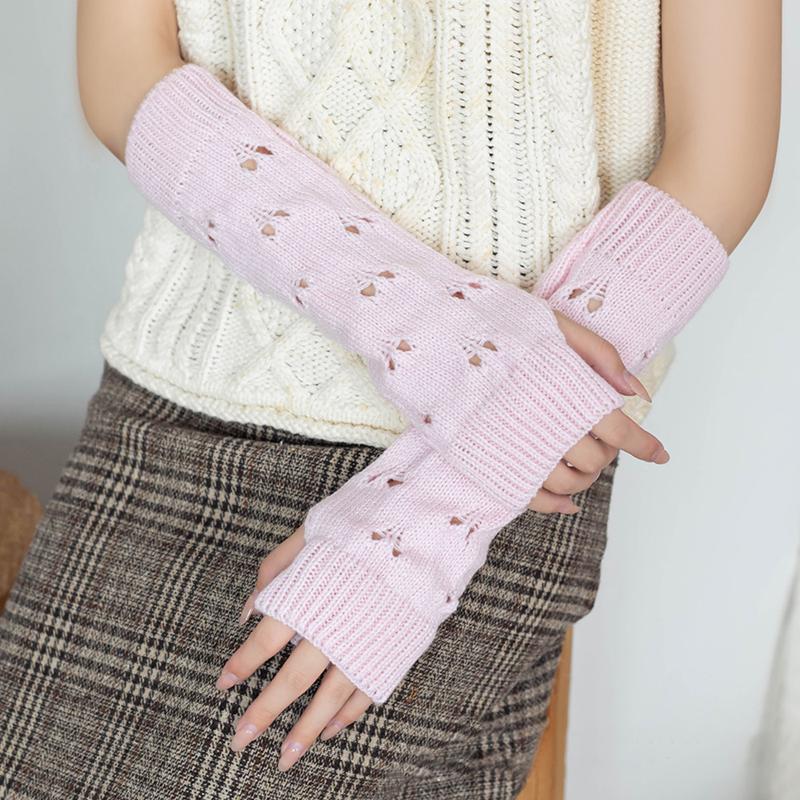 Solid Color Stylish Hollowed Out Fingerless Knitted Gloves Girl Crochet Long Hand Sleeves Warm Arm Covers Lady Elbow Mittens
