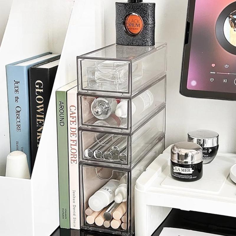 Acrylic Transparent Desktop Cosmetic Organizer Bathroom Jar Makeup Storage Box Set Drawer Large Dust-proof Cotton Swab Organizer