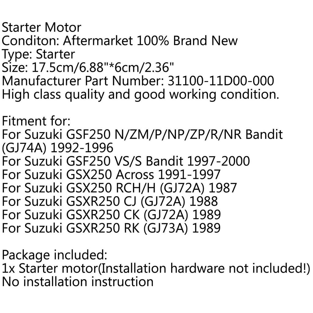 Motor Starter For Suzuki GSF250 VS/S Bandit GSX250 GSXR250 CJ (GJ72A) 1988