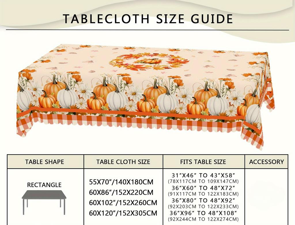 Autumn Pumpkins Daisy Floral Rectangle Tablecloth Wedding Decoration Fall Harvest Thanksgiving Theme Table Cloth For Table Decor