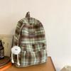 Schultaschen-Rucksack für Damen, wollener Herbst/Winter neuer Mittelschulrucksack, einfacher karierter Reiserucksack, Schulranzen im College-Stil