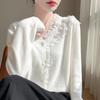 Three-dimensional Floral Knit Cardigan - Autumn/Winter Casual Loose V-neck with Cross Lace Long Sleeves