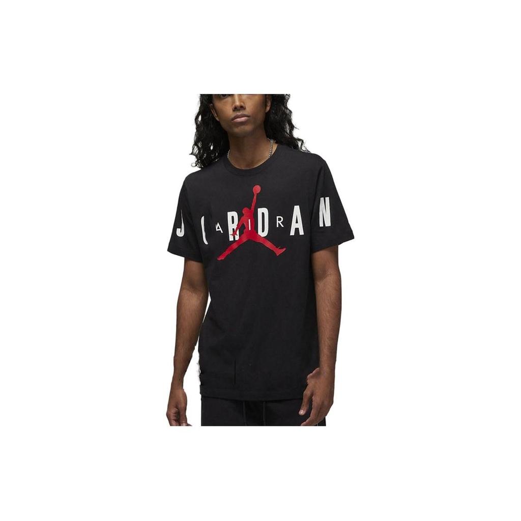 Jordan Logo Print Loose Breathable Crew Neck Pullover Short Sleeve American Retro Drop Shoulder T-Shirt Men Tops Black DV1446-010