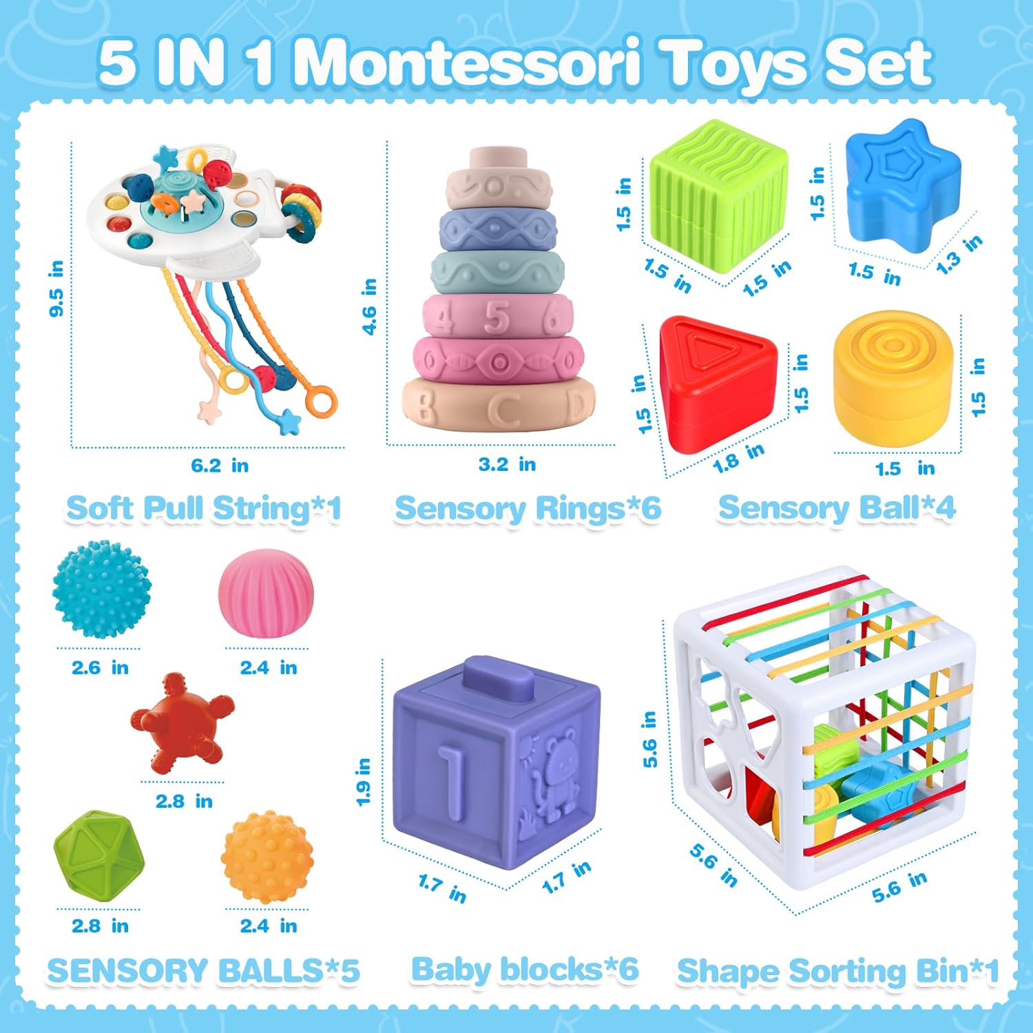 Baby Toys 6-12 Months, Montessori Toys,Baby Teething Toys, Sensory Bin Toy, Stacking Building Blocks & Rings Infants,Sorting Sensory Learning Gift