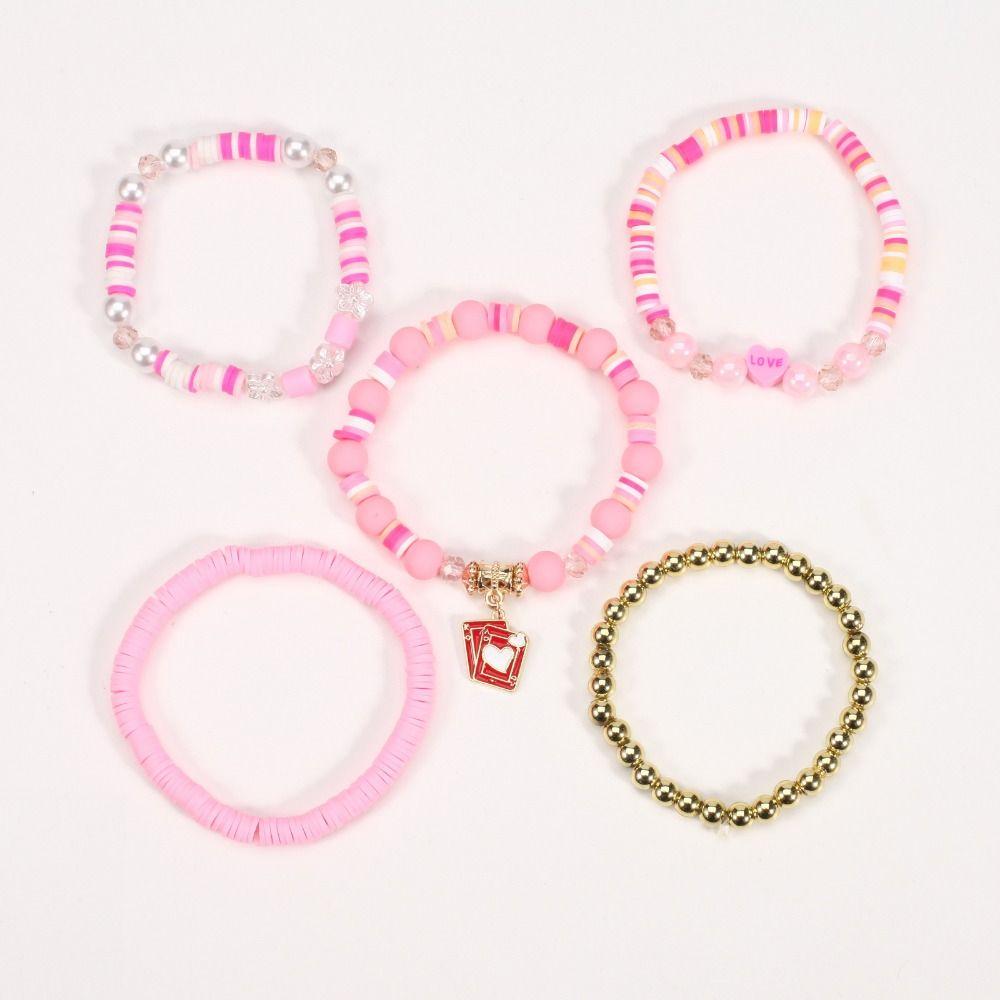 5pcs/set Acrylic Beads Romantic LOVE Pendant Multilayer Bohemian Beaded Bracelet  Wrist Bracelets