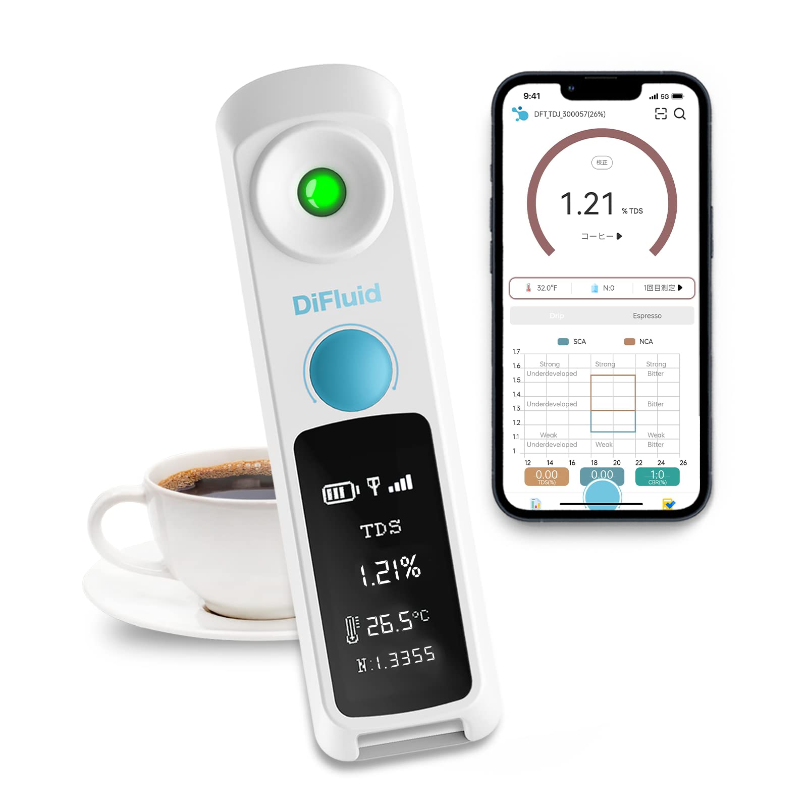 

DiFluid Кофе TDS Концентратомер TDS Метр Кофе Карманный Кофе Концентратомер Функция Удаленного Обновления Последнее Бесплатное Эксклюзивное Приложение для Синхронизации белый