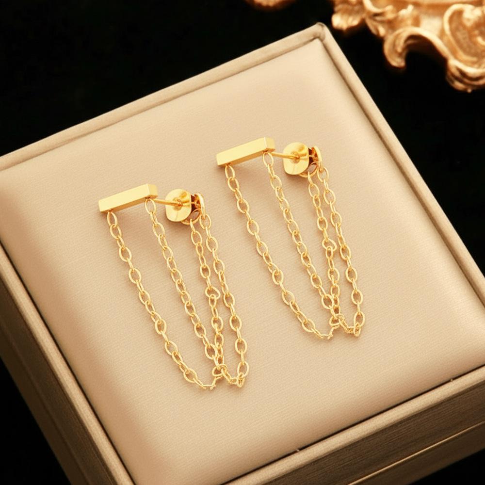 Stainless Steel Tassel Earrings Ear Studs Women S Design Sense Ear Chain Earrings золотистый
