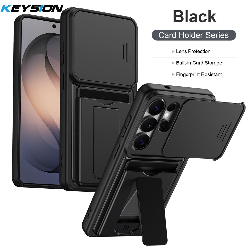 KEYSION Card Holder Bag Phone Case for Samsung S26 Ultra 5G Slide Camera Protection Kickstand Shockproof Cover for Galaxy S26+5G