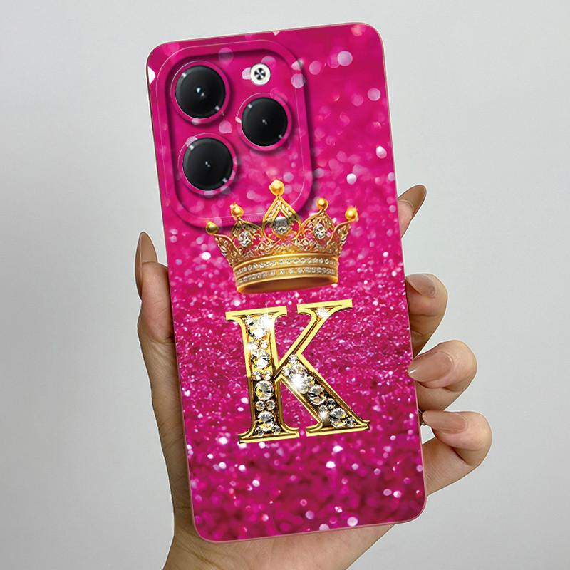 Case For Infinix Hot 40 Pro 40i Crown Letter Funda Soft Liquid Silicone Back Cover For Infinix Hot40 Hot40i 40Pro Bumper Shell