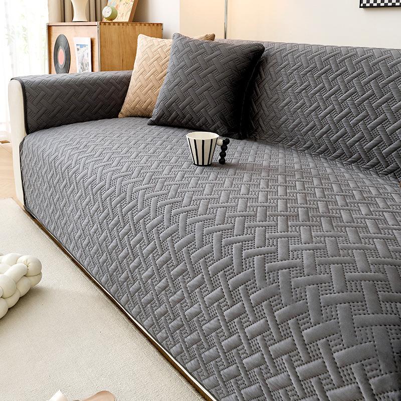 New Solid Color Stripes Quilted Anti-Slip Sofa Cover Sofa Slipcover Furniture Protector for Office Living Room Home Decor