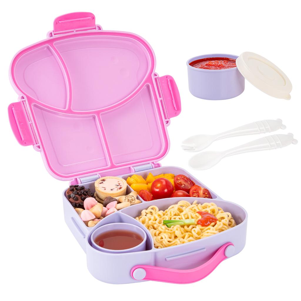 Bento Lunch Box Set Leak Proof Snack Box with Spice Cup & Utensils BPA Free Portable Handle Meal Container for School Travel BBQ
