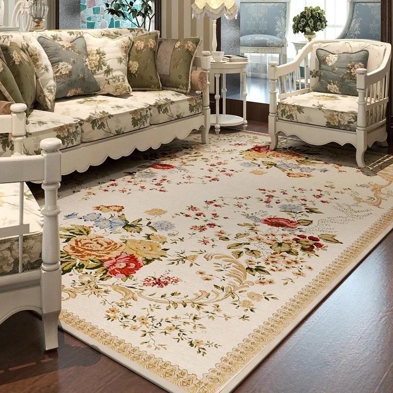 Retro Floral Luxury Printed Carpet Bedroom Decor Mechanical Washable Kids Large Floor Mat for Home Sofa Coffee Table Area Rugs