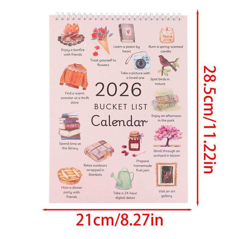 2026 Bucket List Calendar Wish List Calendar Monthly Schedule Wall Art Productivity Tool Planner