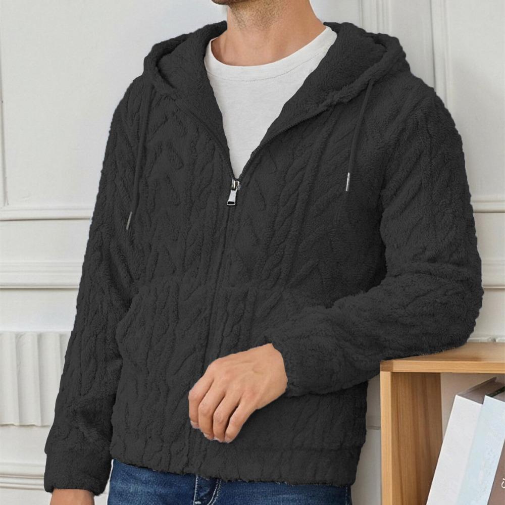 Mens Elegant Leisure Casual Plush Hooded Jacket European Style 2025 Winter Classic Basic Tops Outerwear Men Slim Comfy Jackets