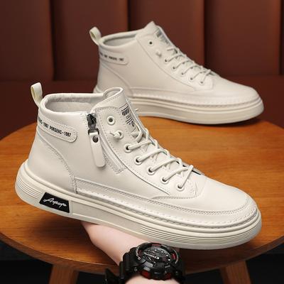Nowe Casualowe Płaskie Buty Wiosenne dla Mężczyzn Modne Wygodne Miękka Skóra Sneakersy za Kostkę Męskie Buty Boczny Zamek Buty na Platformie Tenis