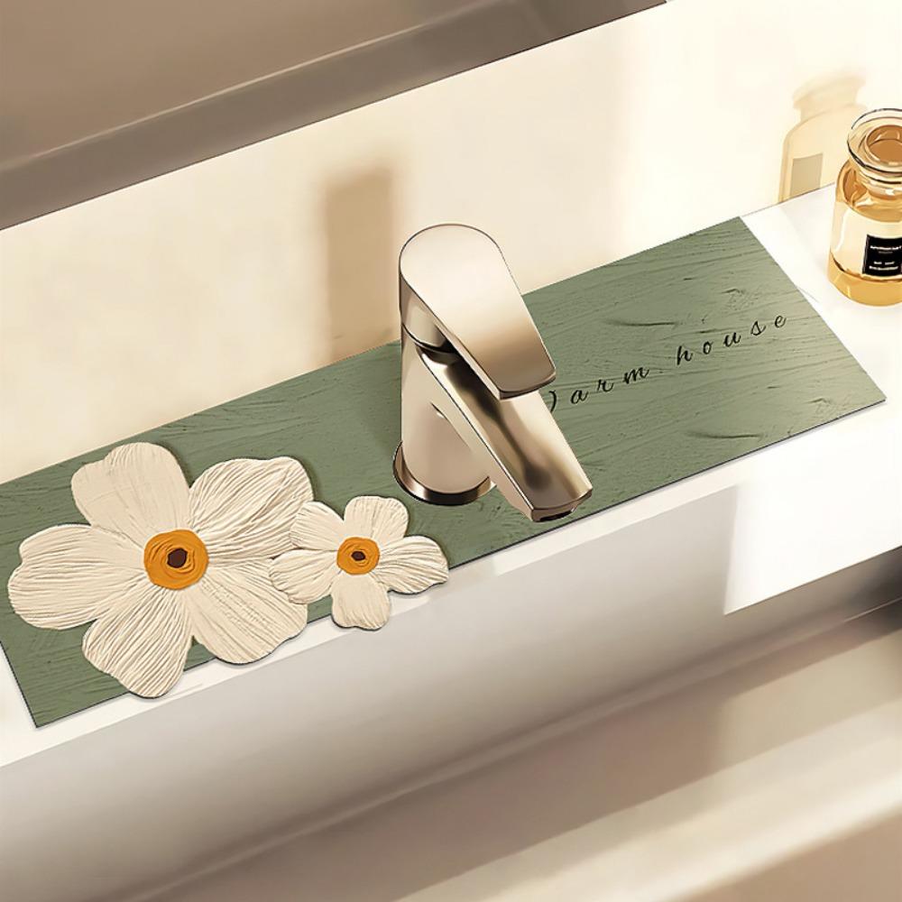 Mat for Bathroom Kitchen Non slip Absorbent Pad Faucet Mat Sink Splash Guard Faucet Drain Pad