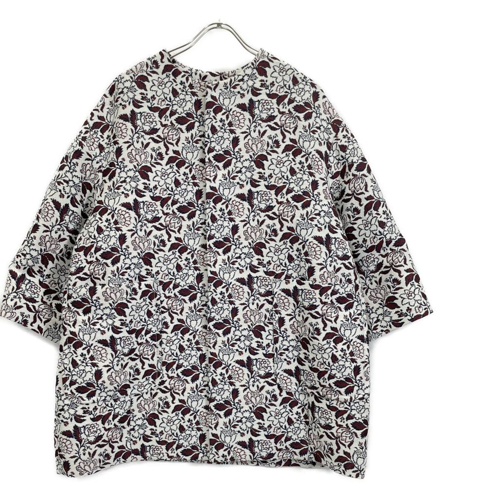 SOULEIADO 24 Stainless Steel Polyester Rayon Jacquard Collarless Coat coat 36 White x redUsed