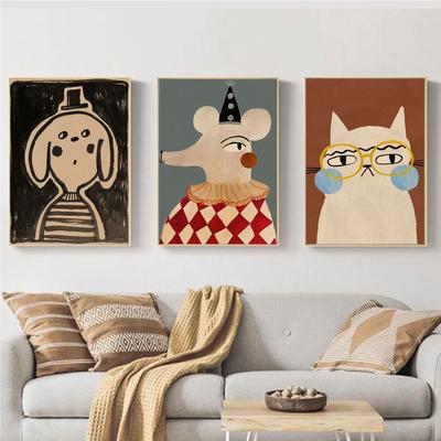 Leopard Rabbit Bear Tiger Mouse Rainbow Interesting Canvas Painting Poster Retro Living Room Study Decorative Painting