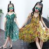 Sommer Mädchen Schulterfreies Kleid Kinder Blau Böhmen Stil Ärmelloses Chiffon Blumenkleid Kleidung für Mädchen 6-16 Jahre alt
