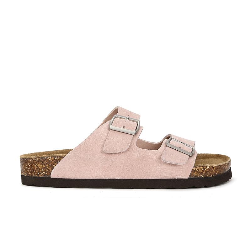 

[] Genuine leather version~ cowhide retro cork bottom thick bottom buckle with slippers women s sandals 35 розовый
