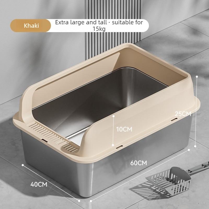 Stainless Steel Cat Litter Box Semi-closed Splash-proof Cat Sandbox Easy Cleaning Cats Toilet High Load-bearing Pet Toilets
