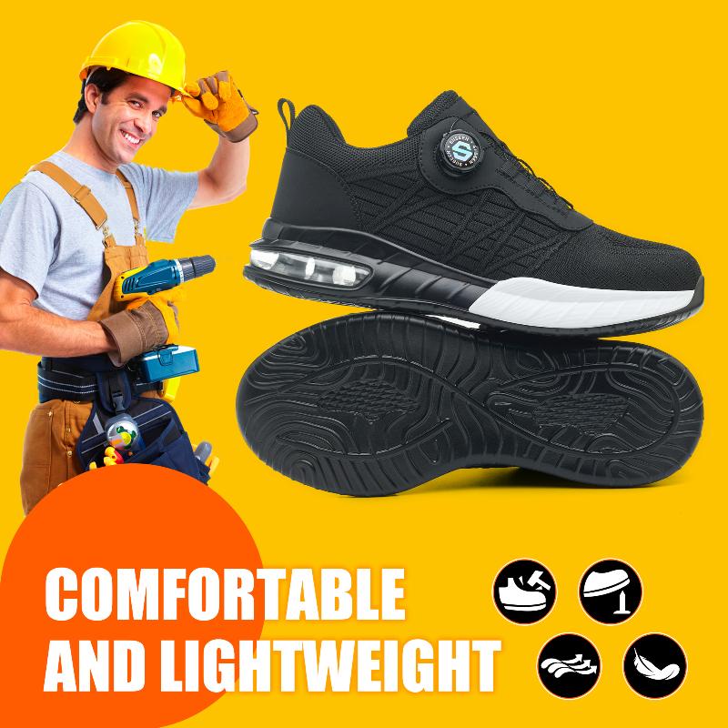 Men's Steel Toe Safety Shoes Anti Smash & Anti Puncture Lightweight Work Fashionable And Durable Buttoned Safety Shoes Boots