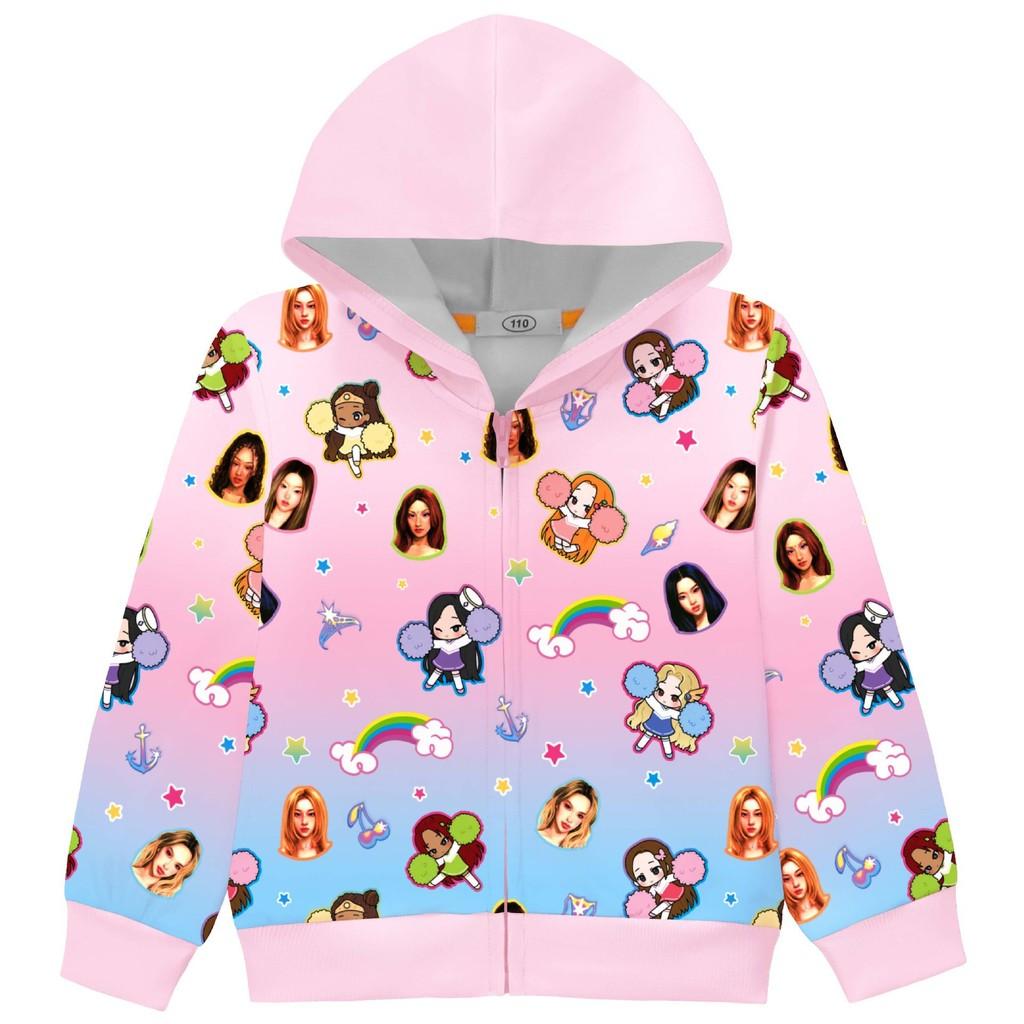 

36380 Kids Girls KATSEYE Printed Long Sleeves Hooded Zipper Coat Jacket 150cm рожевий