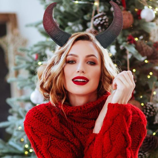 Devil Horn Headband Realistic Bull Horn Costume Accessory Gothic Halloween Dress Up Hair Hoop for Halloween Christmas Party Cosplay Events