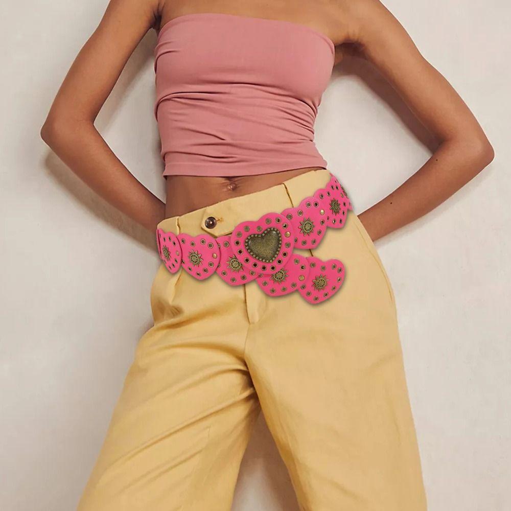 Wide Side Love Heart Patchwork Waist Y2k PU Leather Waistbands Cowgirl Waist Belt Dress Decoration