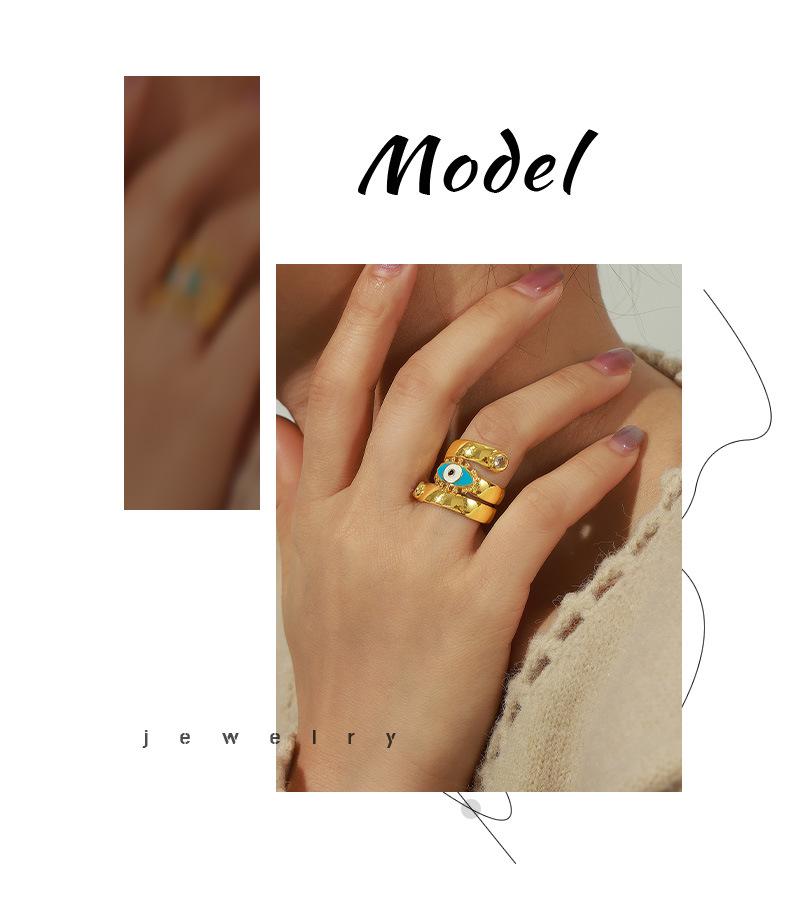 Women's 14K Gold Geometric Ring with Zirconia Devil's Eye for Index Finger - Trendy Spring Design