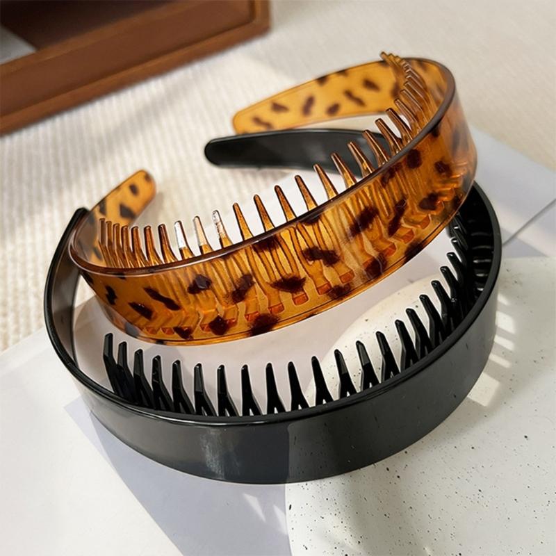 Wide Acrylic Headbands for Women with Inner Teeth, 5 Neutral-Tone Hair Hoop for Commuting, Classroom Wear, Home, Makeup, and Skincare Routines