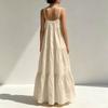 Womens Backless Spaghetti Strap Maxi Dress Summer Casual Flowy Tiered Long Sundress Beach Vacation Sleeveless Dress