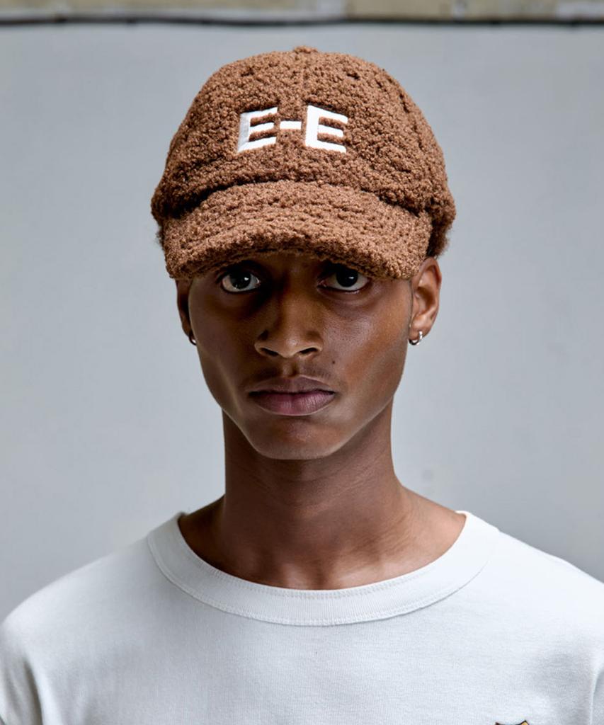 ERER Embroidered Detail Fleece Baseball Cap Brown