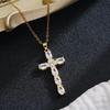 Gold-Plated Zircon Cross Pendant Titanium Steel Necklace for Women - European & American Luxury Style