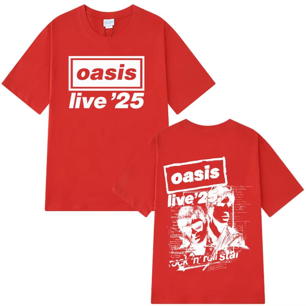 OASIS Live 25 Tour 2025 Vintage trička Pánské Dámské Ležérní bavlněné tričko Hip Hop Streetwear Krátký rukáv Volné tričko Dárek pro fanoušky