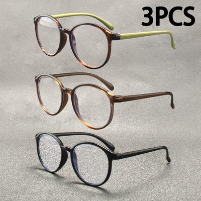 3 Paires de Lunettes de Lecture Rondes Sans Ordonnance - Monture PC Ronde Mignonne à Monture Entière avec Verres en Polycarbonate Transparent