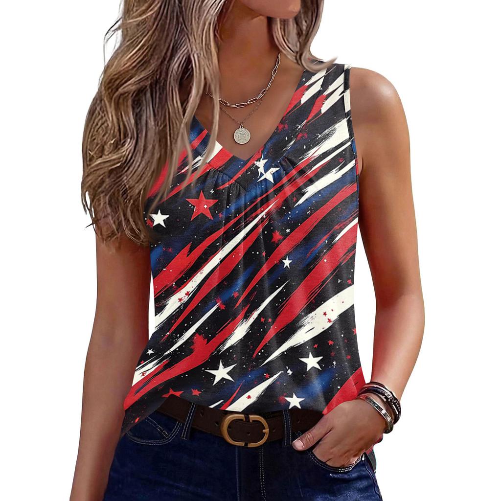 V-Neck Tank Top Women Print Tank Tee Casual Loose Fit Sleeveless Shirt