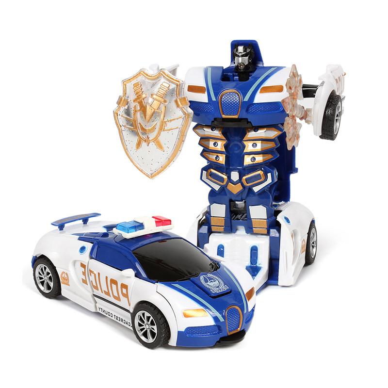 Plastic Inertia Car Toy With Onebutton Transformation For Boys And Kids