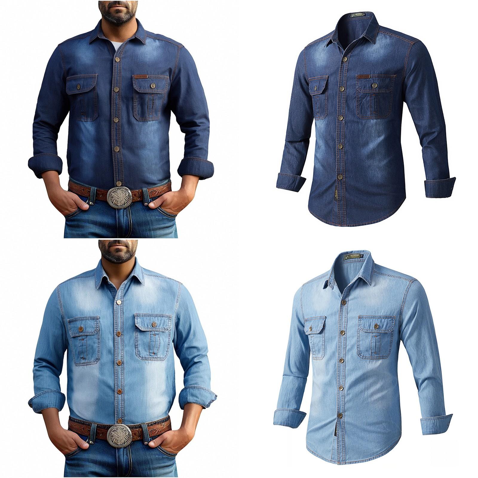 

Men s Long-sleeved Denim Shirt Men s Long-sleeved Retro Shirt Men s Denim Jacket L темно-синього кольору
