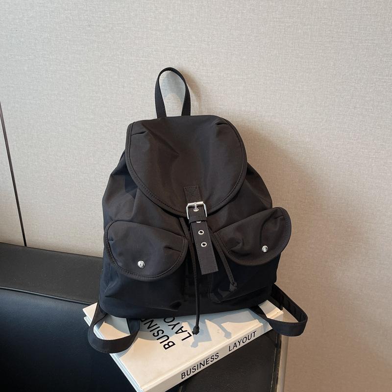 Solid color retro backpack women's 2025 new fashion travel leisure backpack double pocket college bag