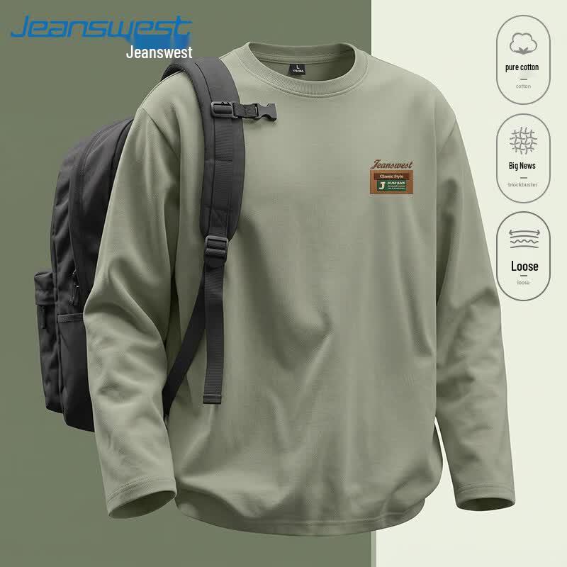 Jeanswest Men's Pure Cotton Loose Long Sleeve T-shirt