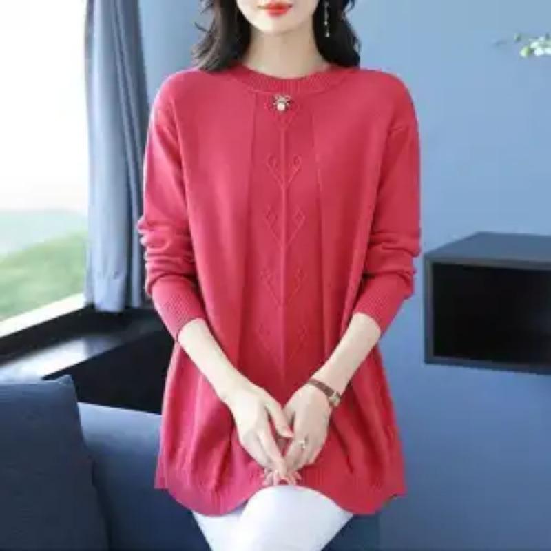 Women's Bottoming Sweater Round Neck Middle-aged Mother's Knitted Loose Sweater Mid-length
