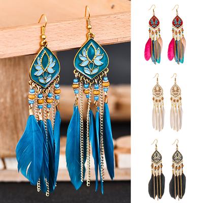 Boho Feather Dangle Party Women Tassel Beaded Earrings Jewelry
